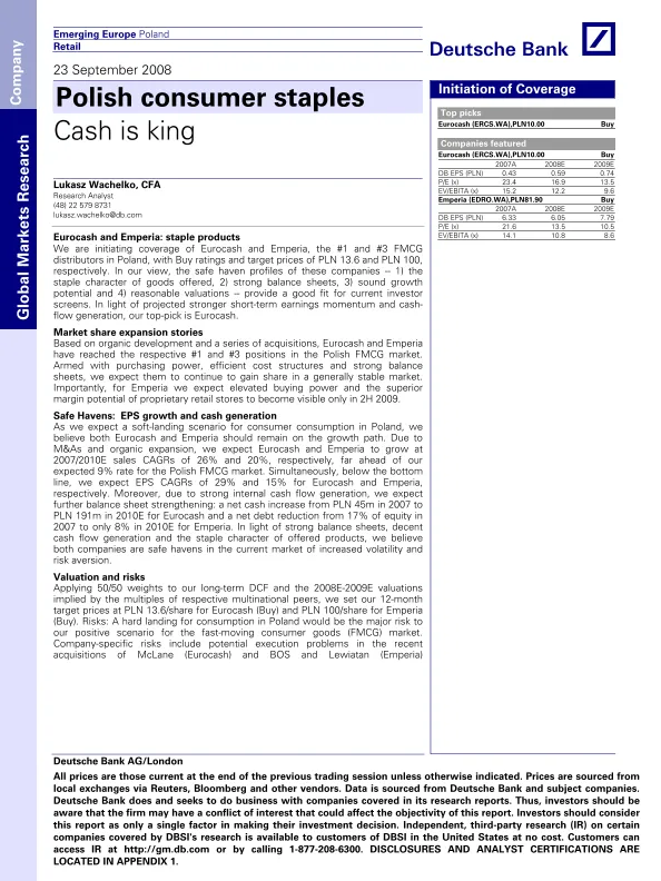 <em>DB</em>：POLISH CONSUMER STAPLES - CASH IS KING 080923